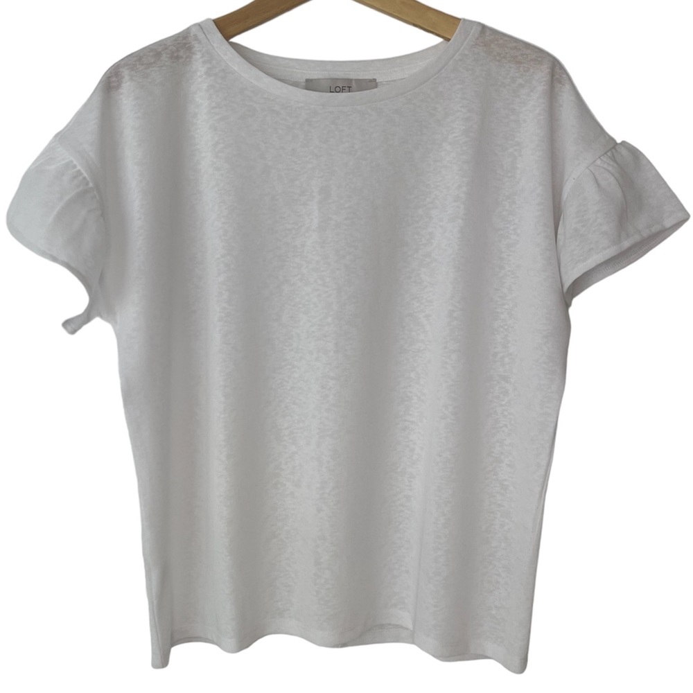 LOFT T-Shirt Top Dolman Ruffle Flutter Sleeve Sheer White Women’s Size Small
